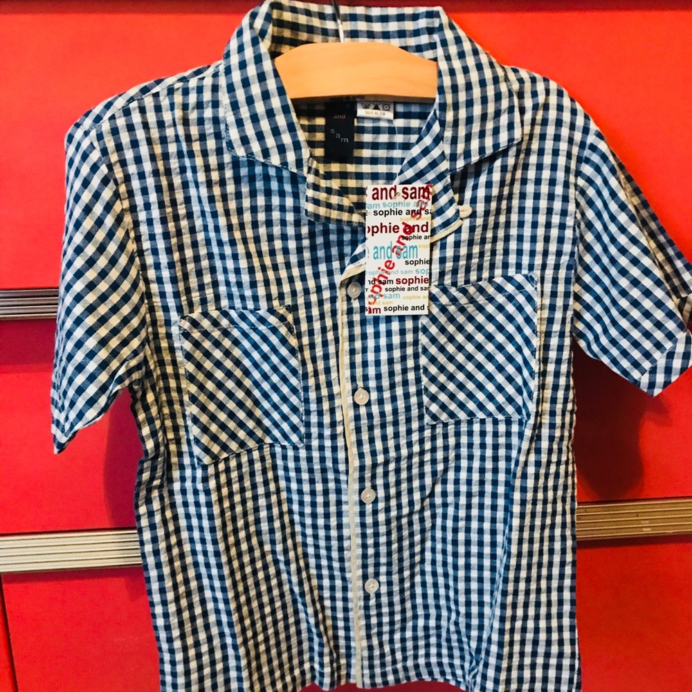 New Sophie and Sam Gingam blue and white shirt